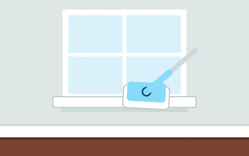 Drawing: the cleaning head on a window sill
